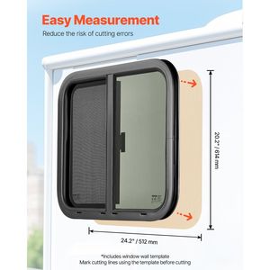 Finestra Scorrevole Orizzontale per Camper 24''L x 20''A con Rete e Anello di Fissaggio, Spessore Parete 15/16''-1 3/4'', Accessori Esterni per Camper - Product Image 6