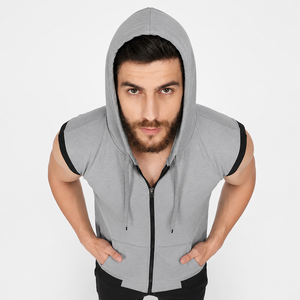 Custom Men Eco Friendly Sleeveless Zip Up Gym <b>Hoodie</b> Lightweight Fitness Training Activewear Vest OEM ODM <b>Workout</b> Zipper <b>Hoodie</b> - Product Image 1