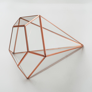 Small Diamond Shape Design Glass Terrarium Plant Pots Copper Made Frame Wholesale Brass Planter Floral Boxes Geometric Style - Product Image 6
