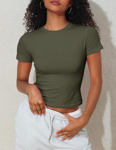 T-shirt court tendance pour jeunes femmes, couleur unie, sexy, en maille côtelée, manches courtes, style baby tee, pour l'été - Product Image 1