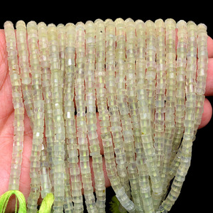 Cuentas facetadas Heishi de Prehnita AAA+ de 4 mm, Prehnita verde natural, piedra semipreciosa, discos, monedas, rondelle, cuentas sueltas para joyería - Product Image 1