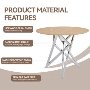 37-Inch Modern <b>Round</b> Dining <b>Table</b> with Silver Metal Legs for 2-4 People <b>Small</b> Kitchen <b>Table</b> for Optimal Space Utilization - Product Image 6