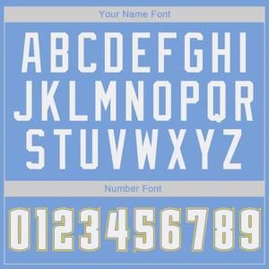 Custom Own <b>Light</b> Blue White Gold Basketball Stitched Jersey Personalized Team <b>Name</b> Number Mesh Sublimation Printed Neck - Product Image 3