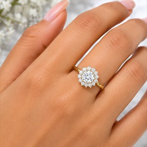 Bague de créateur élégante pour femme en or véritable 14 carats avec grappe de fleurs et diamant Moissanite, idéale pour mariage ou anniversaire, cadeau - Product Image 2