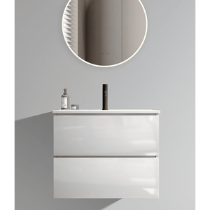 Mobile Bagno Sospeso Bianco Lucido da 24 Pollici con Ampio Spazio di Stoccaggio, Lavabo in Ceramica e Un Foro per Rubinetto, Design Flottante - Product Image 1
