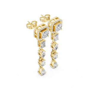 Boucles d'oreilles pendantes longues en diamant de laboratoire or, boucles d'oreilles pendantes multi-formes en diamant princesse, émeraude, ovale et poire, bijoux en diamant - Product Image 1