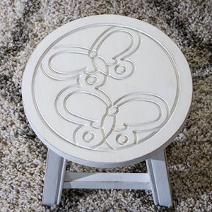 Antique White Carved Wooden <b>Step</b> <b>Stool</b> with Butterflies Other Kids' Furniture - Product Image 2