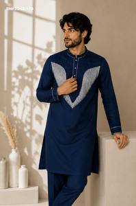 Conjunto de Kurta-Polo y Pantalón de Calidad Premium con Bordado y Cuentas en el Pecho, Manga Larga y Bolsillos Laterales, Proveedor Indio - Product Image 3