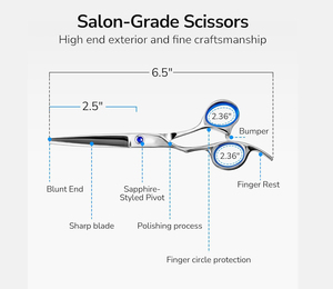 กรรไกรตัดผมมืออาชีพสำหรับคนถนัดซ้าย ขนาด 6.5 นิ้ว ใบมีดสแตนเลสขอบเรียบ เกรดอุตสาหกรรม รับผลิตแบบ OEM - Product Image 2