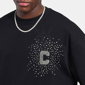 Camiseta de hombre con pedrería y logotipo personalizado a precio de fábrica, camiseta de algodón 100% de corte holgado con pedrería para hombre, más vendida. - Product Image 4