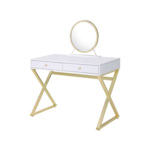 Toeletta Coleen con Finitura Bianca e Oro, Specchio e Vassoio Portagioie - Product Image 4
