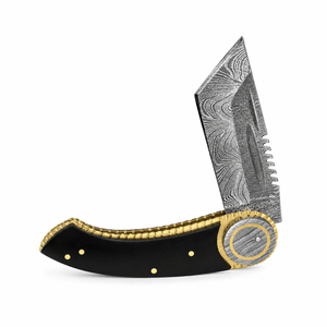 Cuchillo de Bolsillo Burraq OEM Hecho a Mano de Acero de Damasco de Grado Industrial, Hoja de 8 Pulgadas con Punta Caída, 0.45mm de Grosor, Mango de Resina y Cobre - Product Image 2