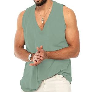 เสื้อกล้ามผู้ชายคอวีพิมพ์โลโก้,เสื้อแขนกุดยิมเสื้อออกกำลังกายชายหาด - Product Image 5