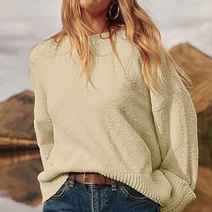 Suéter de Punto Estándar Casual de Cuello Alto para Mujer, Manga Regular, Color Sólido, 100% Poliéster Antipilling, AL SWANS - Product Image 3