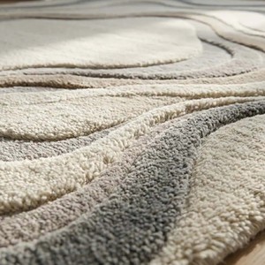 Modern Neutral Beige Area <b>Rug</b> Soft Abstract Wave Design <b>Hand</b> <b>Tufted</b> Carpet Neutral Beige Grey Large Livingroom Bedroom Decor <b>Rug</b> - Product Image 5