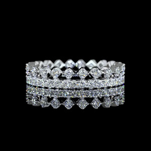 Lab Grown Round Cut Diamond <b>Crown</b> Style Double Row Wedding Band <b>Ring</b> in 10K 14K 18K Gold 925 935 Silver - Product Image 1