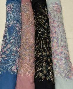 Tissu en filet de perles de créateur pour vêtements de mariée, sari, lehenga, robe, tissu brodé en maille transparente pour fêtes et loisirs créatifs - Product Image 1