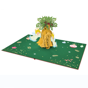 Carte de vœux 3D personnalisée avec motif d'ange et cloche de Noël, faite à la main, thème hiver, vente en gros, fabricant OEM/ODM - Product Image 4