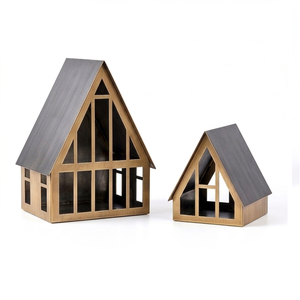 <b>Top</b> Tending Set Of Two Candle Holder Vintage House Shaped Metal Lantern Tealight Lantern House Dining Room Table Decor Crafts - Product Image 1