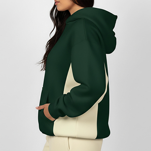 Sudadera con Capucha para Mujer, Verde Beige, Manga Larga, Color Sólido, Logotipo Frontal, Informal, para Otoño, 100% Algodón Tejido, Transpirable, con Bolsillos - Product Image 3