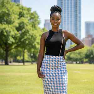 Jupe crayon pied-de-poule taille haute moulante mi-longue pour femme Jack and Jill – Tenue de bureau élégante, coupe ajustée, vente en gros sur mesure - Product Image 2