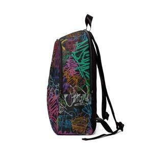 Sac à dos en cuir moderne style graffiti, profil fin, fermeture éclair, imperméable, grande capacité, compartiment pour ordinateur, aspect premium - Product Image 2