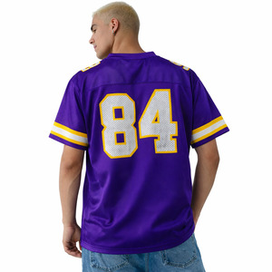 Maillot de rugby personnalisé en mesh violet, respirant, en polyester, col en V, pour le football américain, avec numéro personnalisé, tenue d'équipe. - Product Image 2