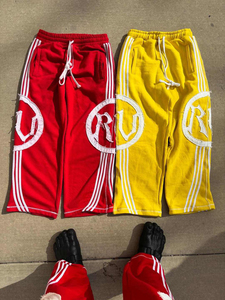 Wholesale Custom Embroidered Logo Loose Vintage Streetwear Mens Rhinestones Flared Sweatpants <b>Stacked</b> <b>Joggers</b> Set Pants Trousers - Product Image 5