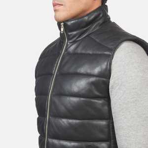 Chaleco Acolchado de PU Color Borgoña para Hombre, Cuello Alto, Casual, Resistente al Viento, para Otoño, Color Sólido, Corte Ajustado - Product Image 3