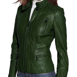 Chaqueta Bomber de Cuero PU para Mujer, Cuello Alto, Cierre de Cremallera, Manga Larga, Color Sólido, Estilo Otoñal, Corte Regular, Tejido Transpirable - Product Image 6