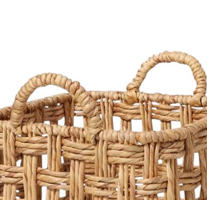 Wholesale Natural Open Grid Water Hyacinth <b>Basket</b> Square Laundry <b>Hamper</b> Handcrafted Storage Container with Handles - Product Image 2