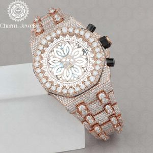 Charm_Jewels Luxury Tonneau Mechanical <b>Watch</b> Rose Gold <b>Diamond</b> Encrusted Analog Chronograph Stainless Steel Band 42mm - Product Image 3
