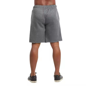 Shorts Bermuda en molleton de coton gris pour homme, taille élastiquée avec cordon de serrage, décontracté, pour l'été, taille mi-haute, couleur unie, en tissu tricoté, style jogger - Product Image 4