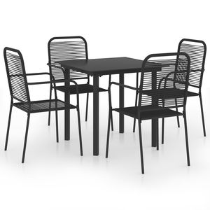 Juego de Comedor para Jardín de Acero con Recubrimiento en Polvo Negro, Vidrio y Cuerda de Algodón - Product Image 2