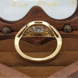 Marquise Cut Diamond Halo Engagement <b>Ring</b> in Solid Yellow Gold Vintage Inspired Bridal <b>Ring</b> Pave Diamond Statement <b>Fine</b> <b>Ring</b> - Product Image 2