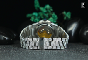 Reloj de Lujo para Hombre de Acero Inoxidable con Caja y Brazalete con Incrustaciones de Diamantes, Pantalla Analógica de Fecha, 38 mm - Product Image 5