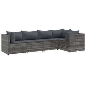 Ensemble de salon de patio en poly rotin gris de 5 pièces avec coussins mobilier d'extérieur durable - Product Image 2
