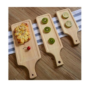 Eco Friendly Rectangular Wooden Food Serving Plate Multi uses Appetizer <b>Tray</b> with 2 Dipping Sauce Slots Stackable <b>Snack</b> <b>Tray</b> - Product Image 2