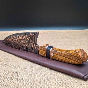 Cuchillo artesanal de acero damasco y cobre con mango decorativo de madera para cortar carne y equipo de cocina para barbacoa - Product Image 2