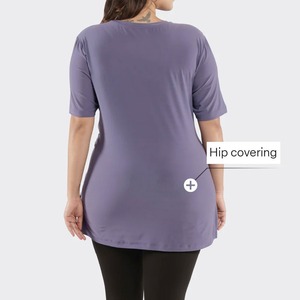 Oversized Plus Size Women's Solid Colour Short Sleeve O-Neck Knitted T-Shirt Casual Loose Fit <b>Top</b> Regular Length Purple - Product Image 2
