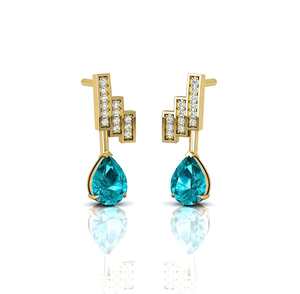 Boucles d'oreilles clous en tourmaline Paraiba avec accents de moissanite, en argent sterling 925, bijoux fins pour femmes - Product Image 2