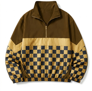 Sudadera de Forro Polar Personalizada para Hombre con Cierre de Cremallera, Diseño a Cuadros en Bloques de Color, Cuello Alto, Estilo Casual Urbano - Product Image 6