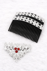 Peigne à cheveux MOLL JEWELLERS vintage plaqué or, fait main, écologique, étanche, élégant, en alliage, avec mini pierres rouges et fleur - Product Image 4