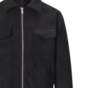 <b>Men's</b> Black <b>Suede</b> Shirt <b>Jacket</b> Workwear Style Zipper Closure Turn-down Collar Regular Fit Autumn Wear - Product Image 4