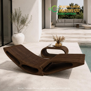 ECO2GO VIETNAM Chaise longue sculpturale en bois, lit de soleil contemporain, pliable, résistant aux intempéries, mobilier de jardin extérieur - Product Image 2