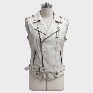 Gilet de motard en cuir blanc pour homme, style punk rock, équipement de moto - Product Image 1
