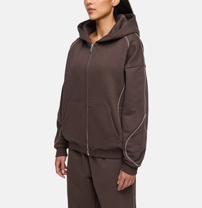 Sudaderas con capucha extragrandes personalizadas para mujer y sudaderas con capucha con ribetes en contraste, sudaderas con capucha casuales con cremallera de forro polar, sudaderas con capucha de invierno OEM para mujer - Product Image 3