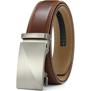 Ceinture automatique en cuir véritable, motif écossais, largeur 3,5 cm, boucle carrée en alliage, pour homme, durable, moulage monobloc, prête à offrir - Product Image 5