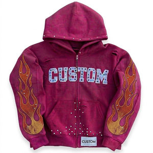Zipper Up Embroidery Custom Puff Printing Vintage Acid Washed Oversized Hoodies Breathable Heavy Weight Terry Fleece <b>Zip</b> <b>Hooded</b> - Product Image 6