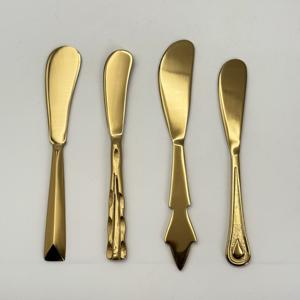 Couteau à beurre et à fromage en acier inoxydable, finition PVD dorée, long manche, pour confiture, crème dessert, pour la maison, la cuisine, l'hôtel - Product Image 1